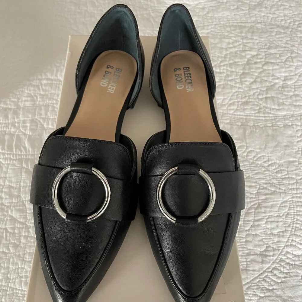 Bleecker & Bond ‘Gloria’ Pointed Toe Leather Flat Black S:6.5 RUNS LARGE